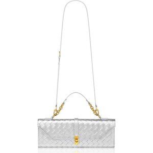 🆕Women’s Silver Evening Handbag Crossbody Purse Wallet with Orange Gift Bag